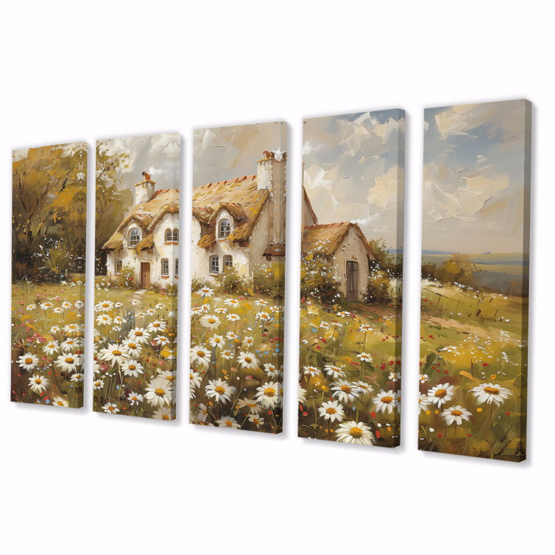 «White Yellow Daisy Delight Country Cottage», ensemble d'impression d'art mural campagne, H 32 po x l 80 po