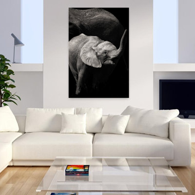 Baby Elephant Under Mum's Protecction Abstract Contemporary Wall Art