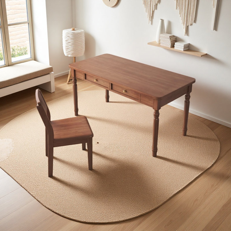 Bureau artistique rétro brun noyer massif, H 29,52 po x l 31,49 po x P 23,62 po