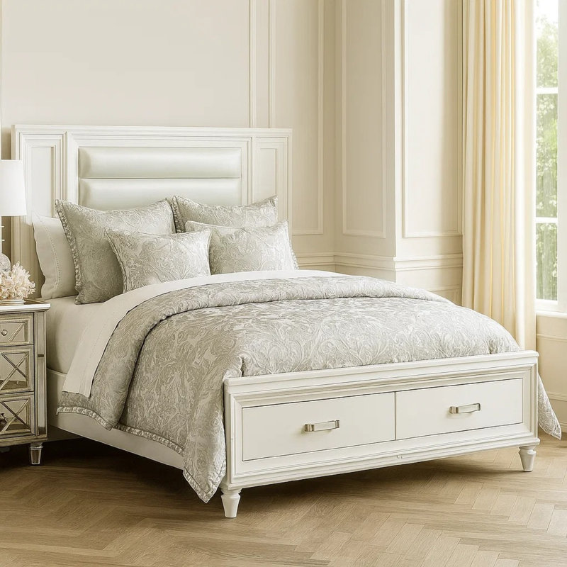 Grand lit plateforme avec rangement Maude, Blanc