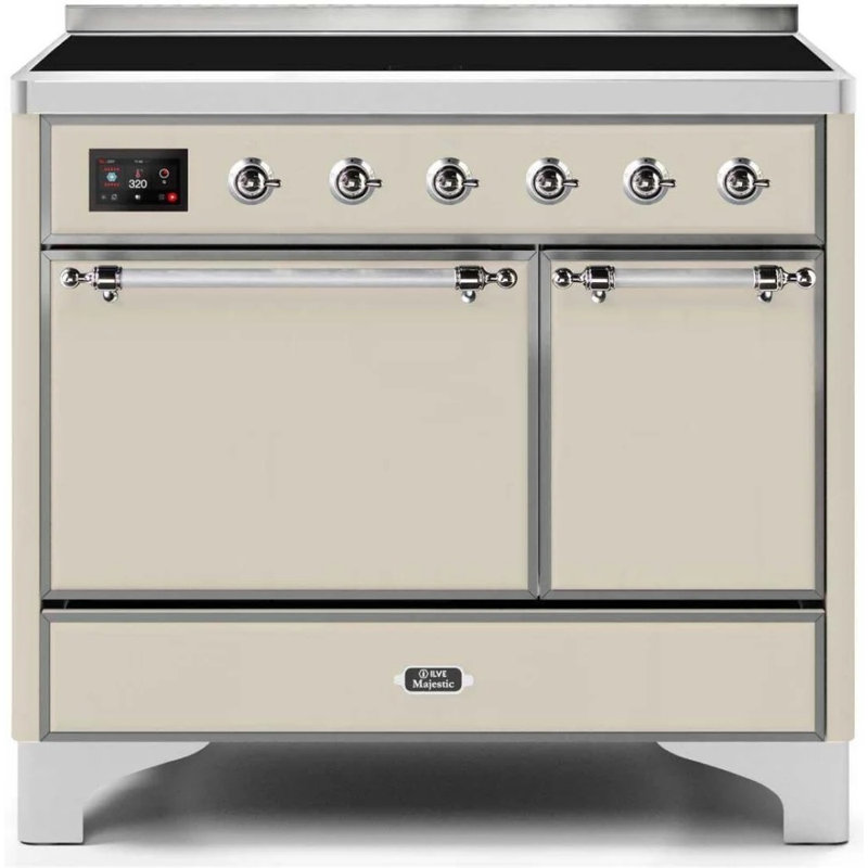 Cuisinière à induction 40 pouces avec 6 éléments à induction ILVE Majestic II Series (porte en verre), Blanc antique / chrome