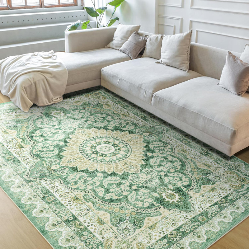 Tapis à motif floral lavable Fillender, Rectangle 5 pi x 7 pi 1 po