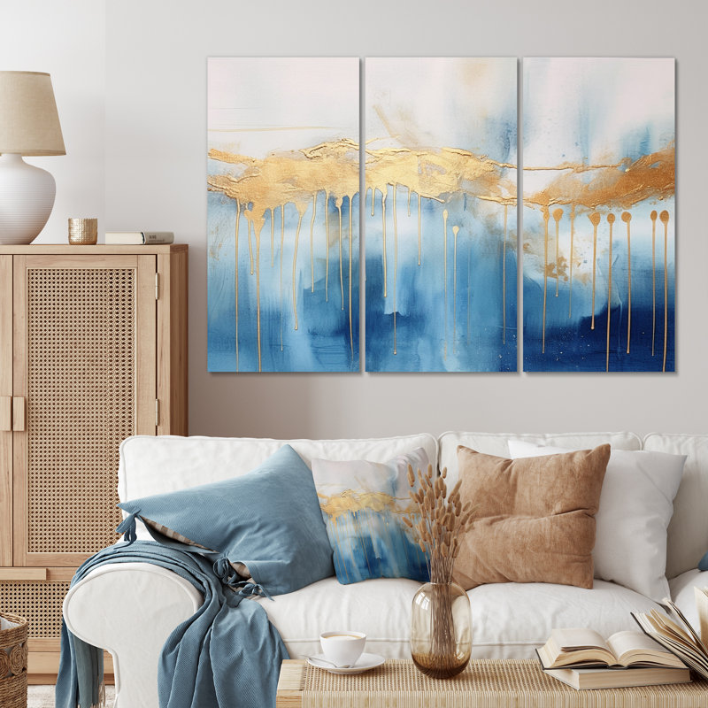 Momentary Spirit Golden Wave, reproduction d'art sur toile 3 pièces, H 40 po x l 60 po x P 1 po