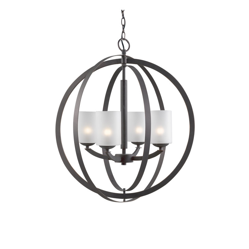 Heavner 4 - Light Globe Chandelier, Halogen, Faux Opal Cylinder, Bronze