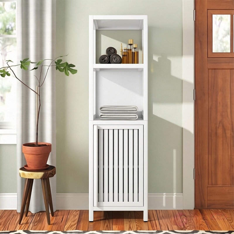 Bamboo Storage Cabinet, Freestanding Bathroom & Living Room Organizer With Door & Shelves, Large Capacity, Space Saving, Easy Assembly