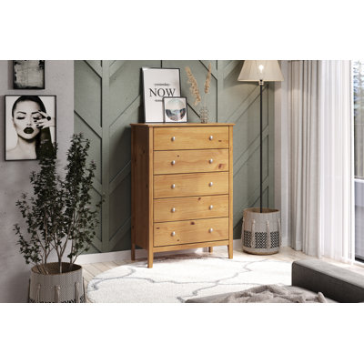 Arzell Solid Pinewood/MDF 5 Drawers Chest