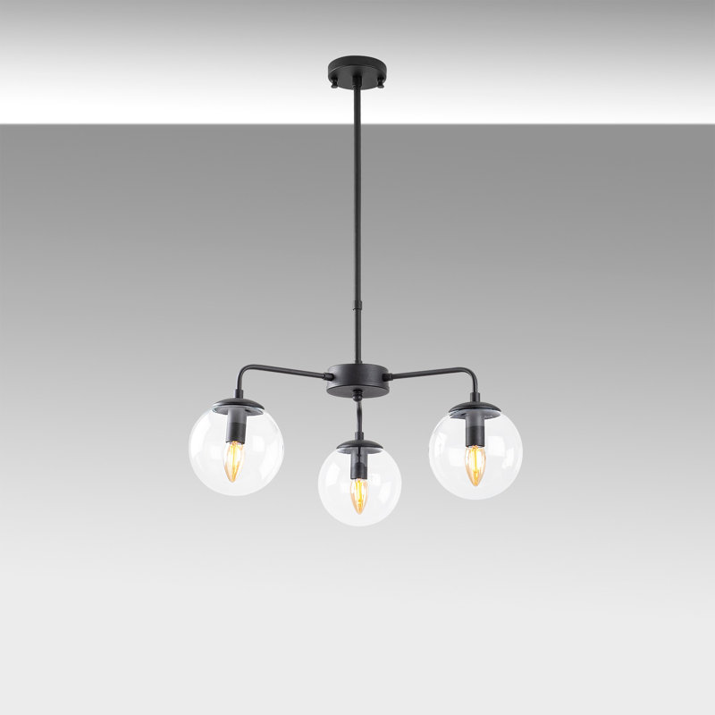 Luminaire suspendu pour îlot de cuisine 3 lumières Beckner, Transparent, Noir
