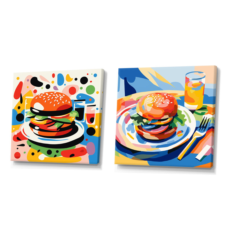 Pop Art Hamburger Brilliance I - ensemble de 2 impressions sur toile, Toile tendue, H 16 po x l 33 po x P 1 po
