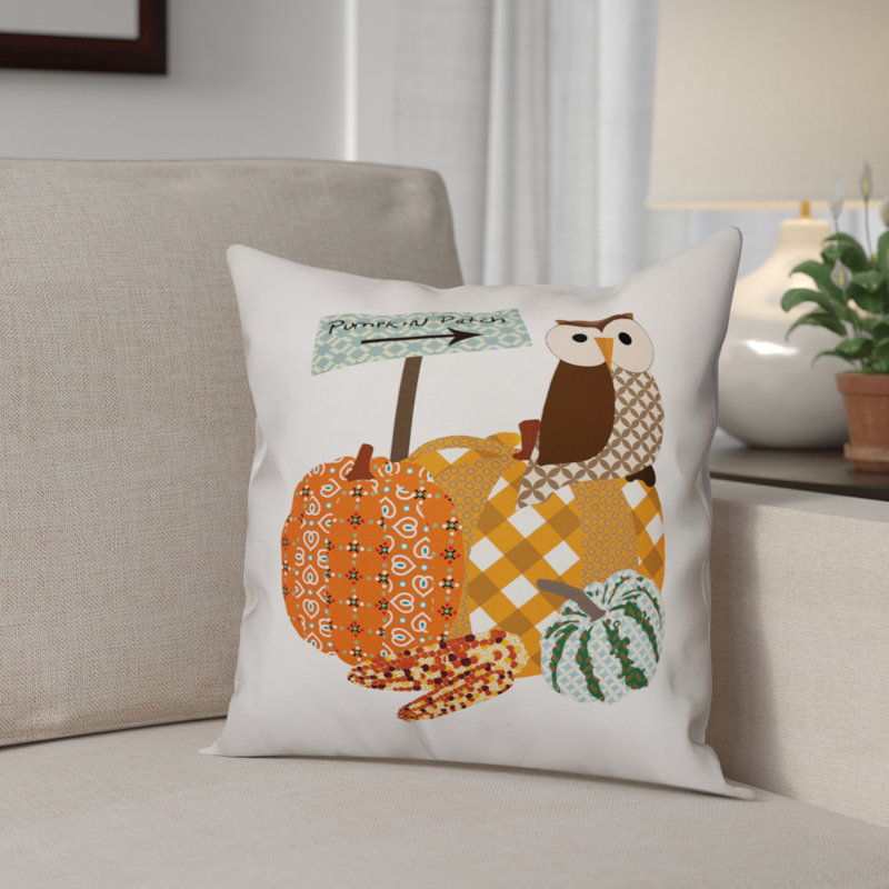 Pumpkin Patch Owl Throw Pillow, Outdoor