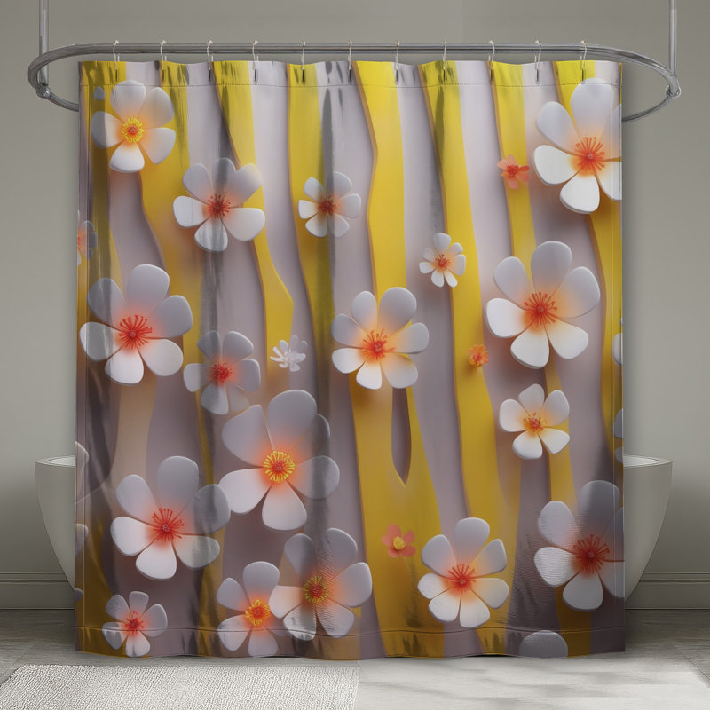 Rideau de douche à fleurs très long, L 70 po x H 93 po
