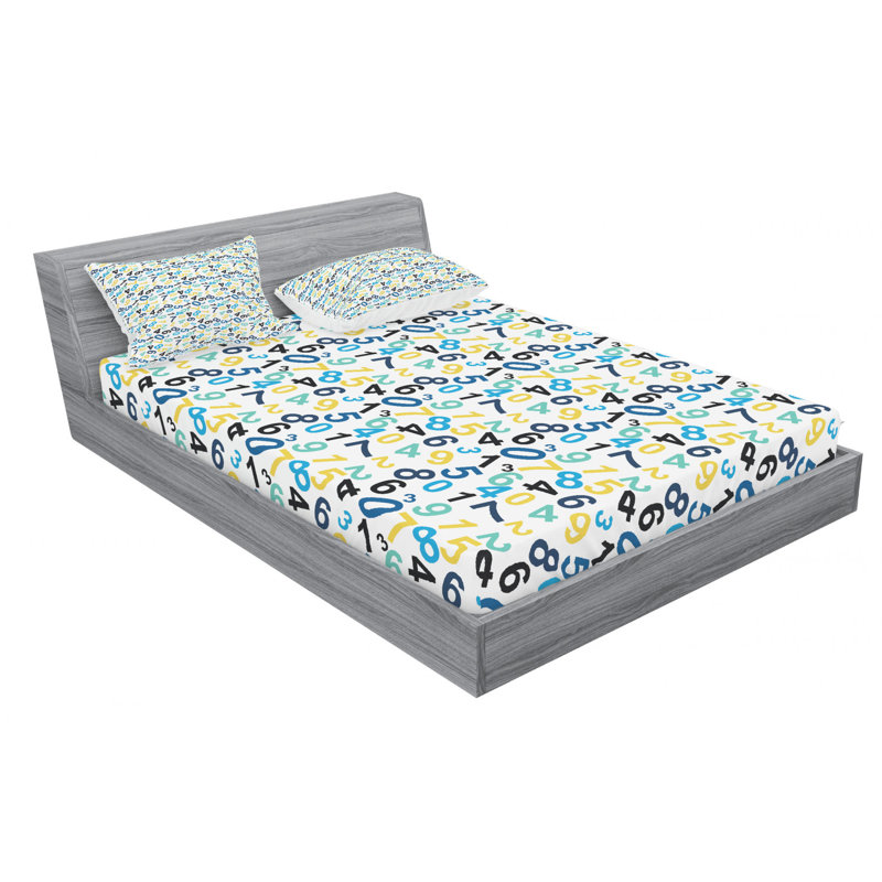 Number Microfiber Patterned Fitted Sheet, Queen Fitted Sheet with 2 Pillowcases