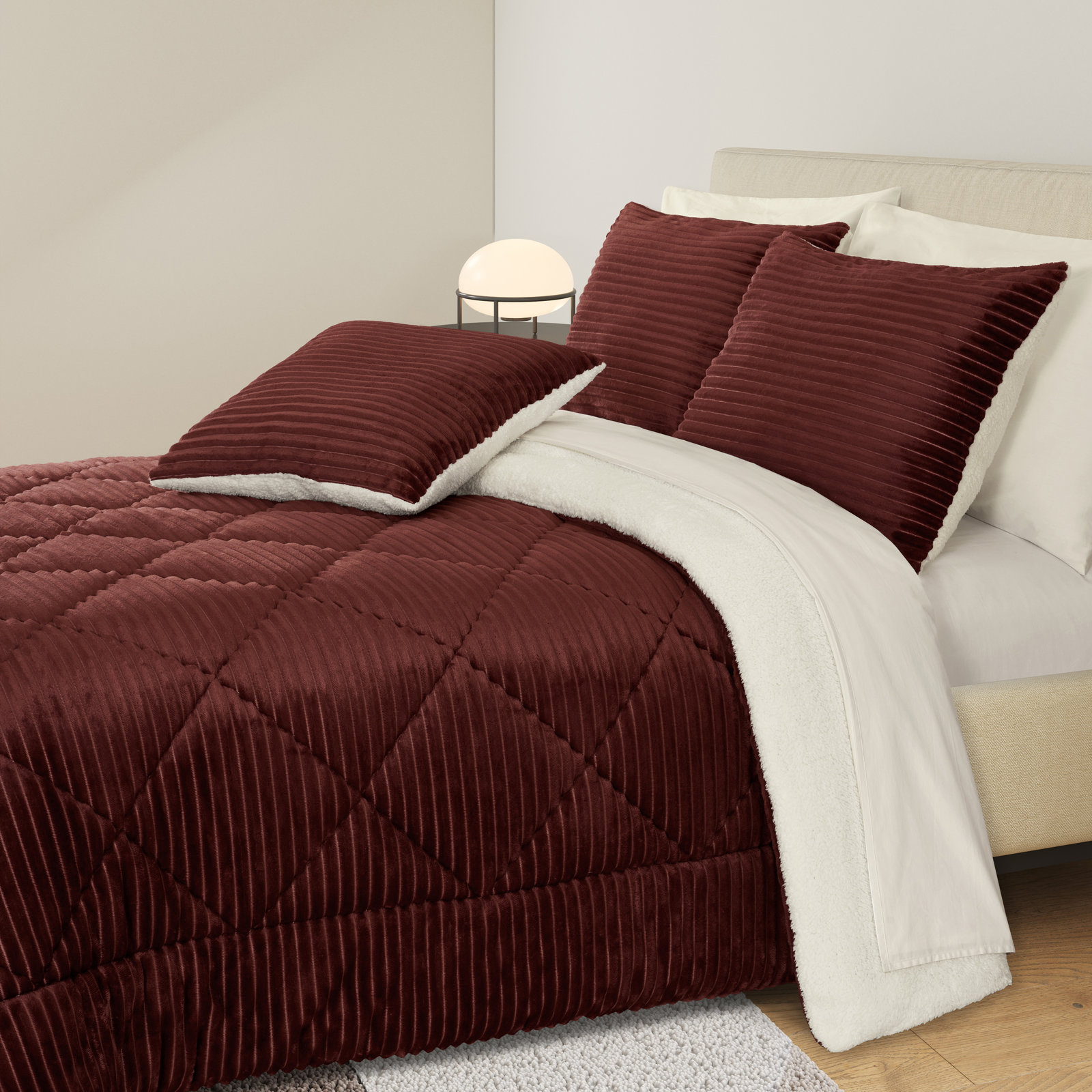 Everett Cotton Comforter Set, Brick, King Comforter + 2 King Shams