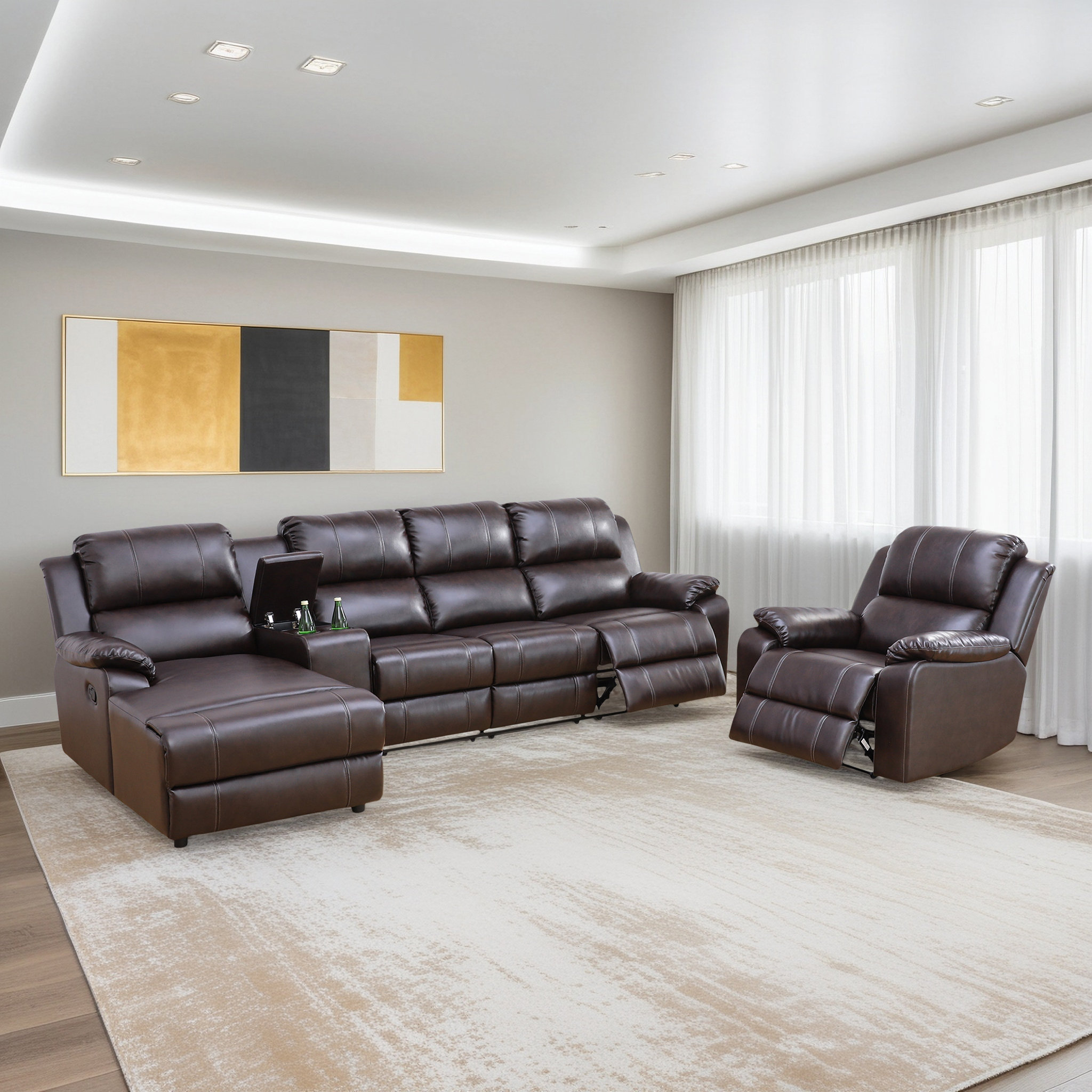 Latitude Run® 4-Piece Manual Recliner Sofa Set With Storage Console ...