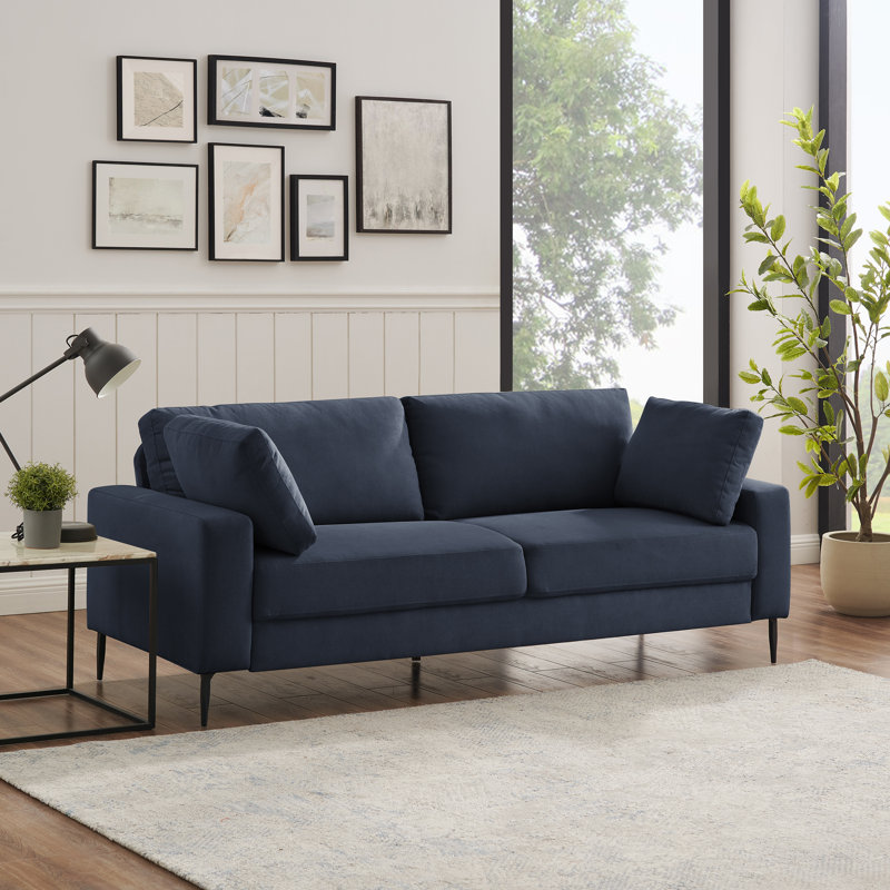 Jeses 84.3" W Square Arms Sofa with Metal Legs and Button Tufting , Dark Blue Polyester Blend