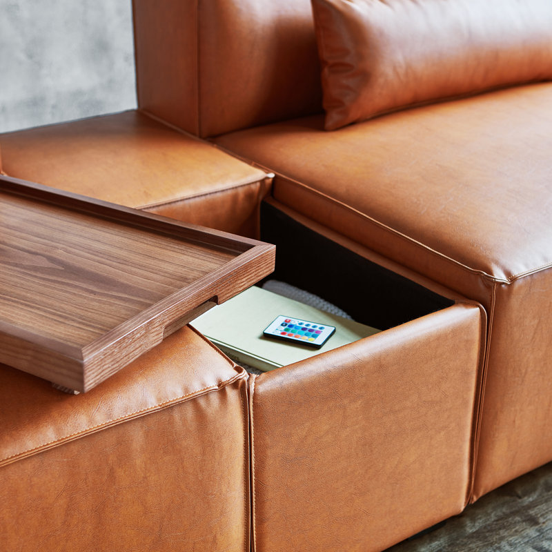 Mix Modular Ottoman, Vegan AppleSkin Leather Cognac /Walnut 