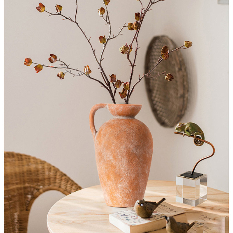 Vase en céramique avec poignée, vase décoratif de ferme, Brun