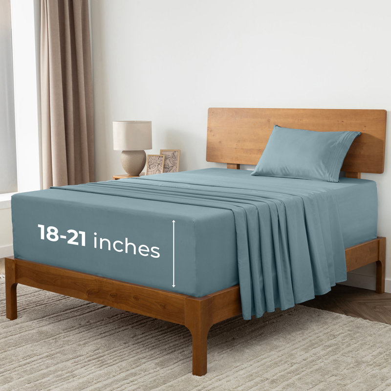 Ensemble de draps Mellanni 1800, Ensemble de draps pour taille de lit simple TG ave, Bleu spa