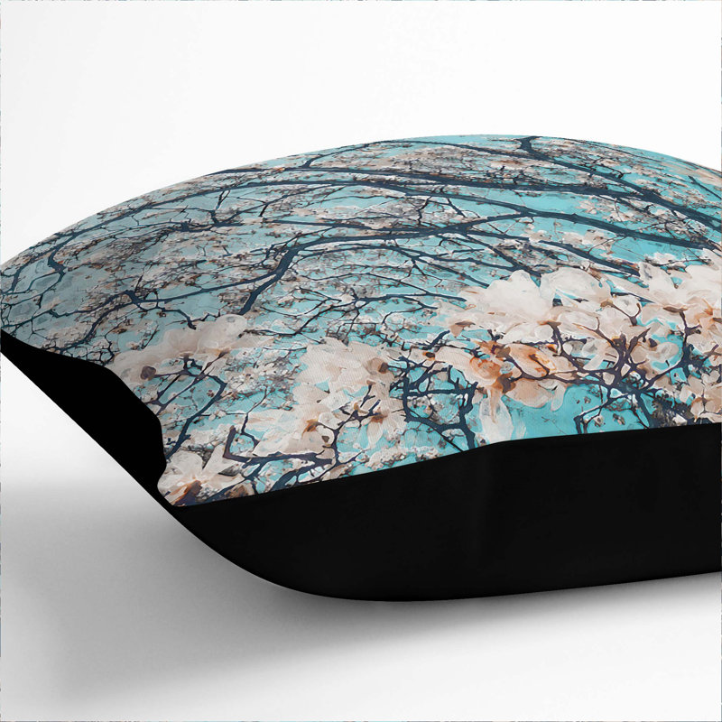 Floral Square Throw Cushion, 40cm H x 40cm W x 15cm D, Black