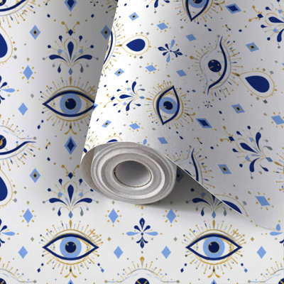 Peel and Stick Wallpaper Contact Paper Evil eye seamless Magic occult symbol line art collection Hamsa eye Self Adhesive and Removable 24in x 118in(60x300cm)