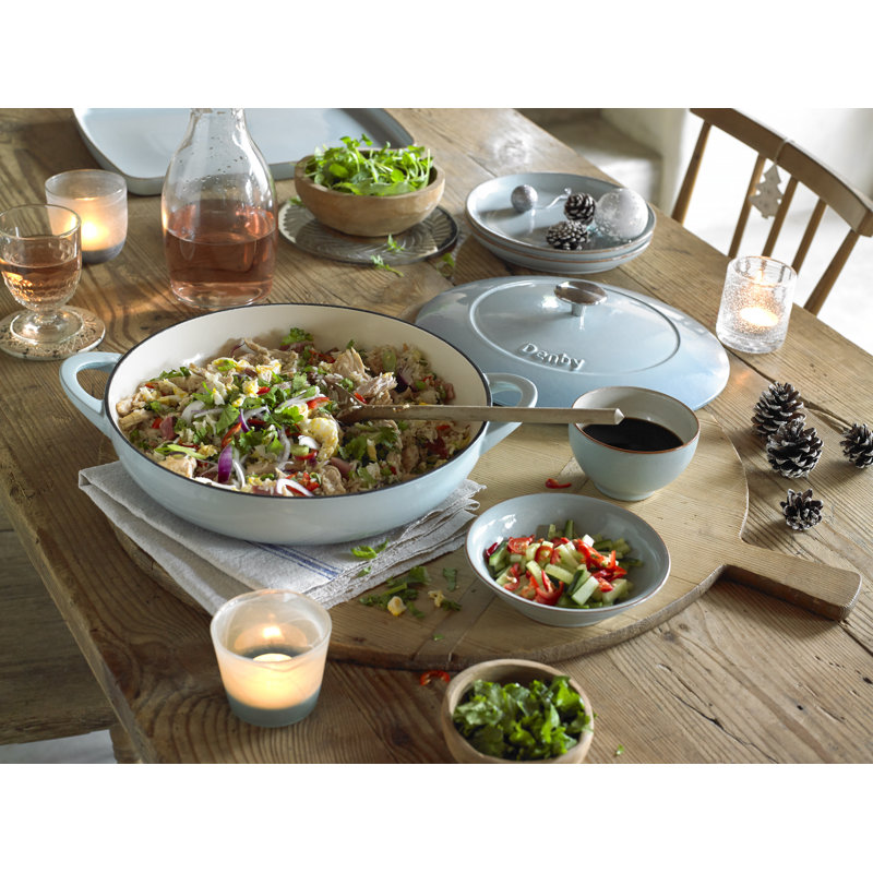 Denby Halo Cast Iron 4L Round Casserole, Pavilion Pale Blue, 4.25 Quarts
