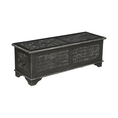 Geometric Carved Solid Wood Storage Ottoman