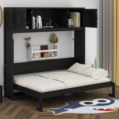 Grand lit escamotable avec armoires de rangement, armoire de lit pliable avec tablettes pour le salon de la chambre d'amis