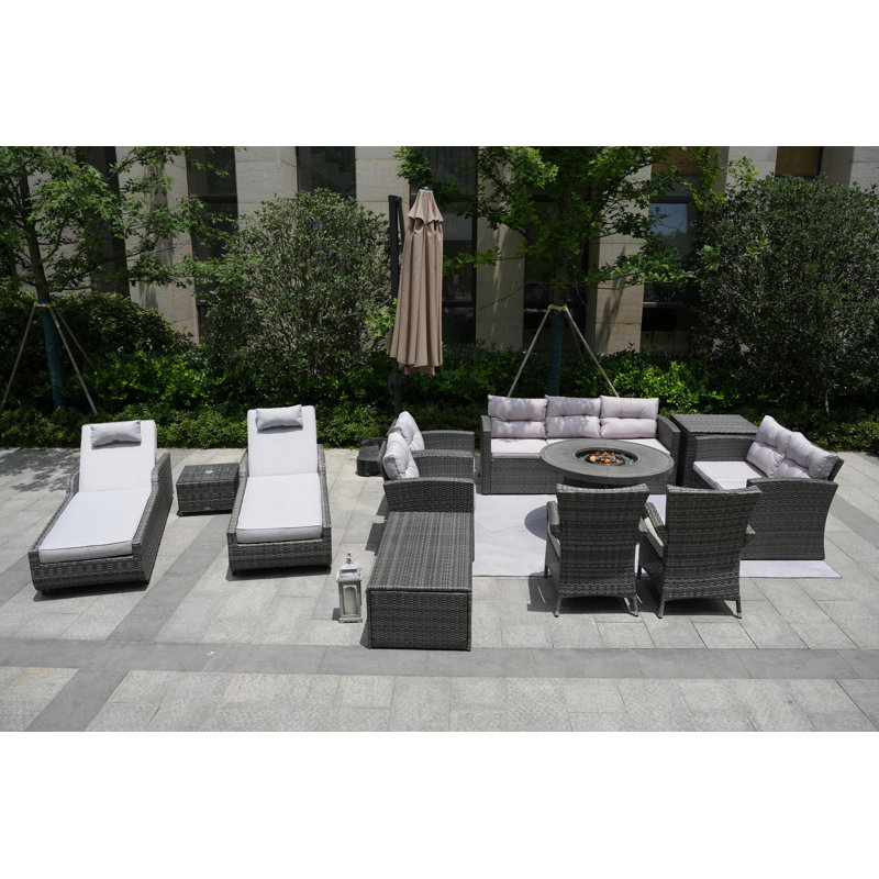 Areefa 11 - Person Patio Conversation Set with Cushions, Gray