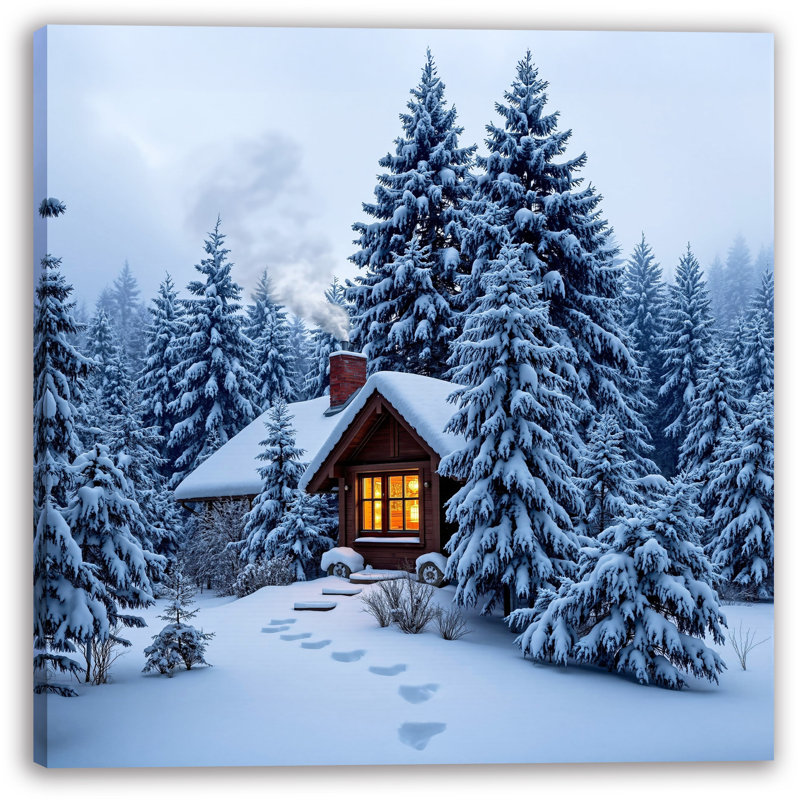 Enchanted Winter Cabin: Serene Snowscape Canvas Print, 40" H x 40" W