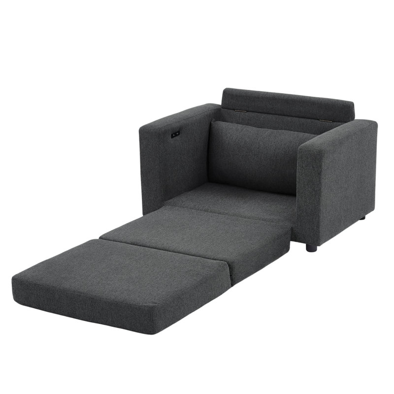 Beverlye Convertible Sleeper Chair, Accent Chair with USB Charger Port and Side Storage Pocket, Dark Gray 100% Linen