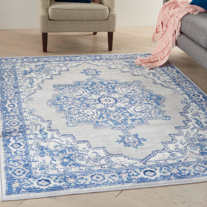 Tapis oriental bleu / ivoire Comptche, Rectangle 8 pi 4 po x 11 pi 6 po