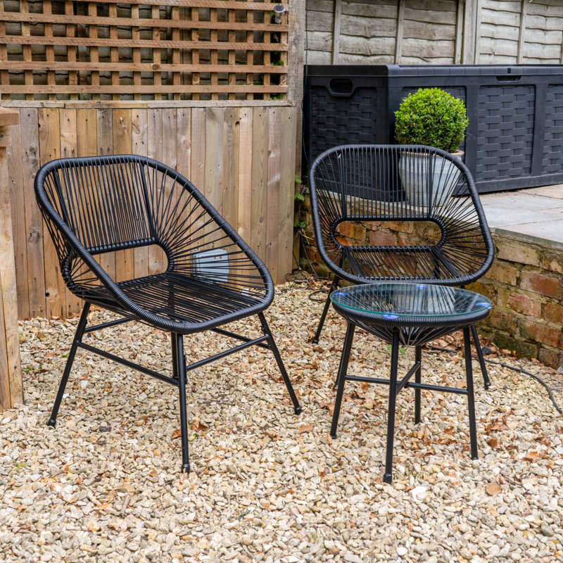 Capri Rattan 2 Seater Wicker Table and Chairs Bistro Set, Black