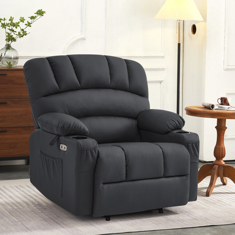 Waddells 27.2'' Extra Wide Power Recliner Lift Chair with Massage and Heat, Faux Leather, Black Faux Leather