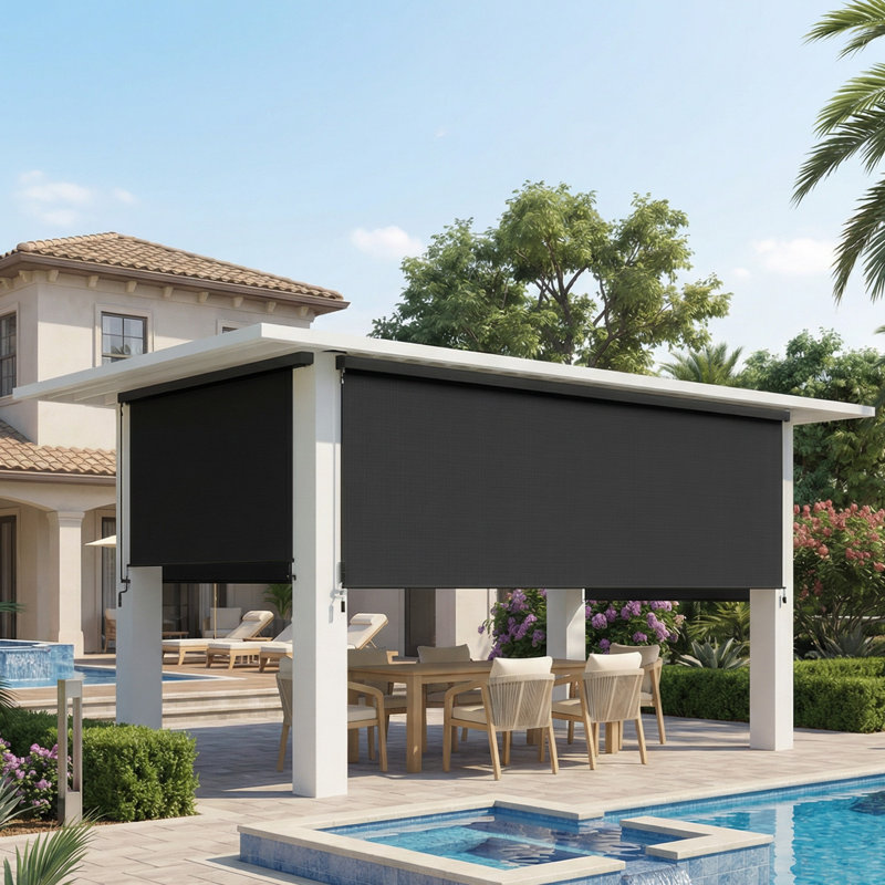 Store à enroulement extérieur sans cordon, stores de patio sans assemblage avec tissu 420 g / m² amélioré pour une protection à 95% contre les rayons UV, pare-soleil pour espaces intérieurs et extérieurs