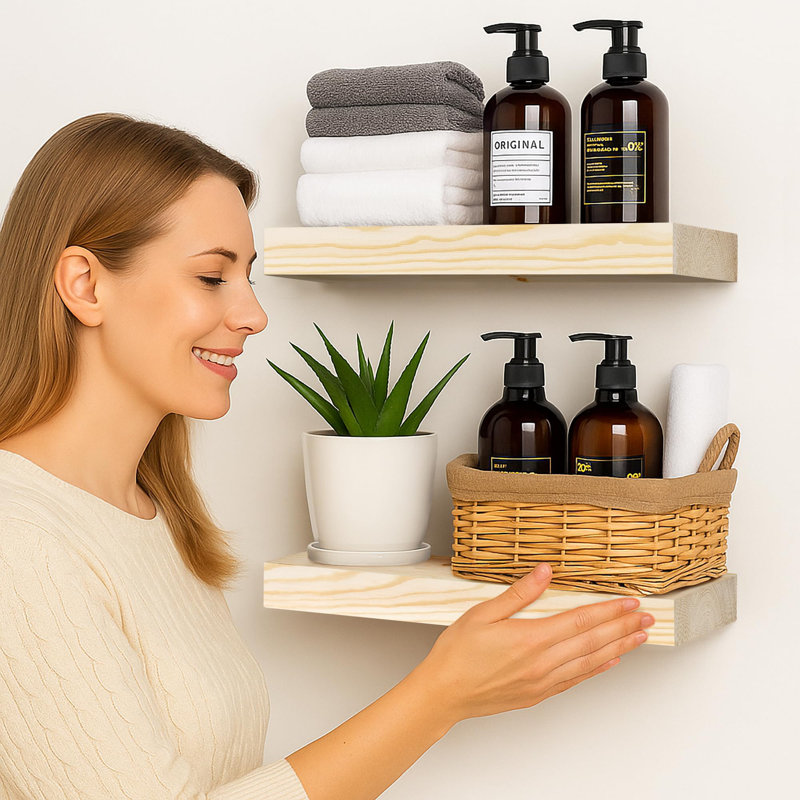 Solid Wood Floating Shelves，Rustic Wooden Wall Shelves, Unfinished, 1.25" H x 12" W x 6.7" D