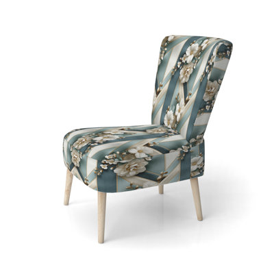 Chaise d'appoint décorative blanche et moderne à motif floral rayé blanc