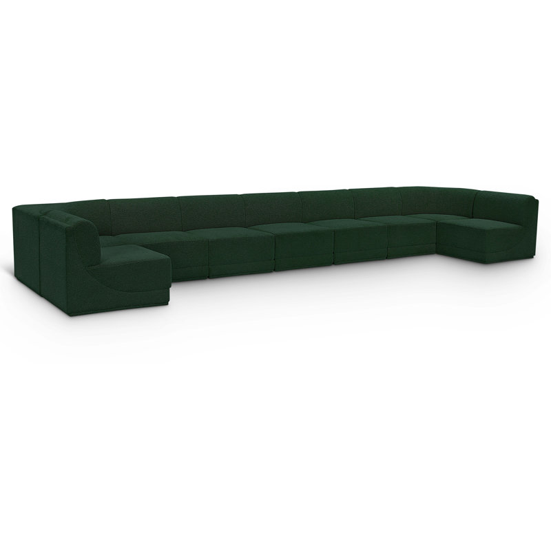 Ollie 9 - Piece Upholstered Sectional, Green Boucle Fabric