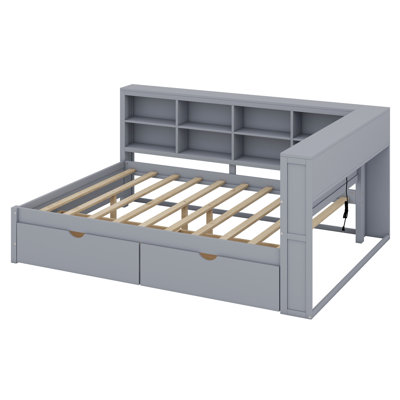 Wooden Daybed With Drawers,Storage Shelf And USB Charging Ports