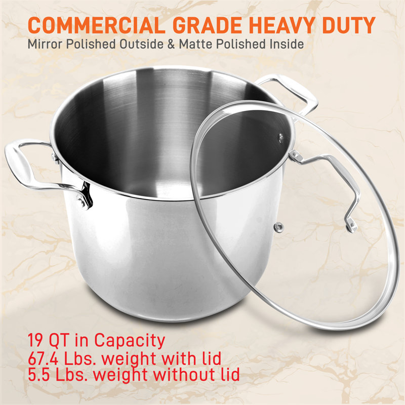NutriChef 19-Quart Stainless Steel Stock Pot with Lid