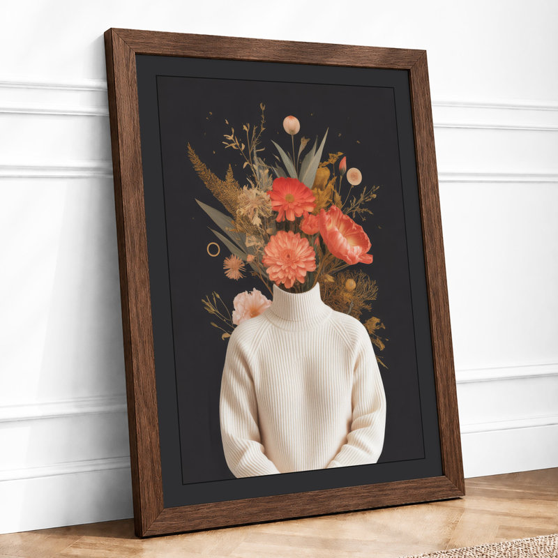 Floral Head Eclectic - Framed Print, Walnut, A3 - 42.0 x 29.7 cm