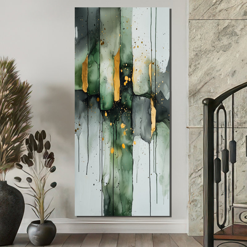 Impressions sur toile Gertz Gold Green Ethereal, H 60 po x l 28 po, Toile tendue, Ne s’applique pas