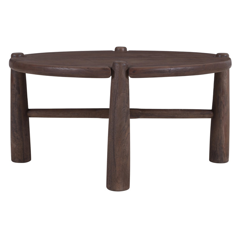 Mid-Century Modern Solid Mango Wood Round Coffee Table - Dark Walnut