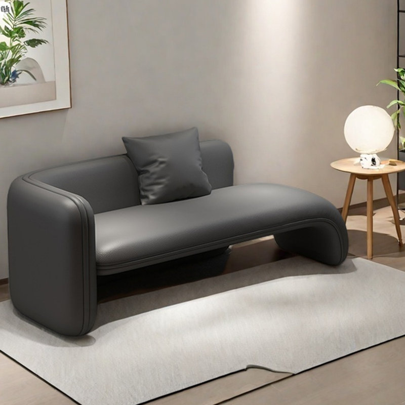 Chaise longue en cuir griffé de style minimaliste, Gris, Orienté à gauche (vu de face)