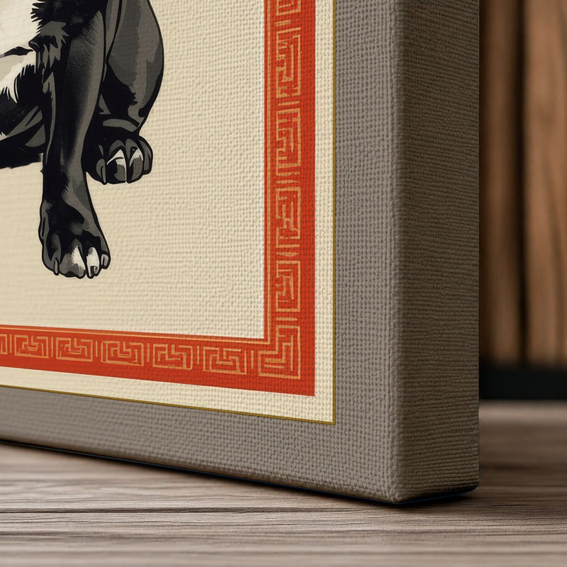 Bulldog Portrait Japandi - Wrapped Canvas, 18x12 - 45.7 x 30.5 cm, Taupe Border