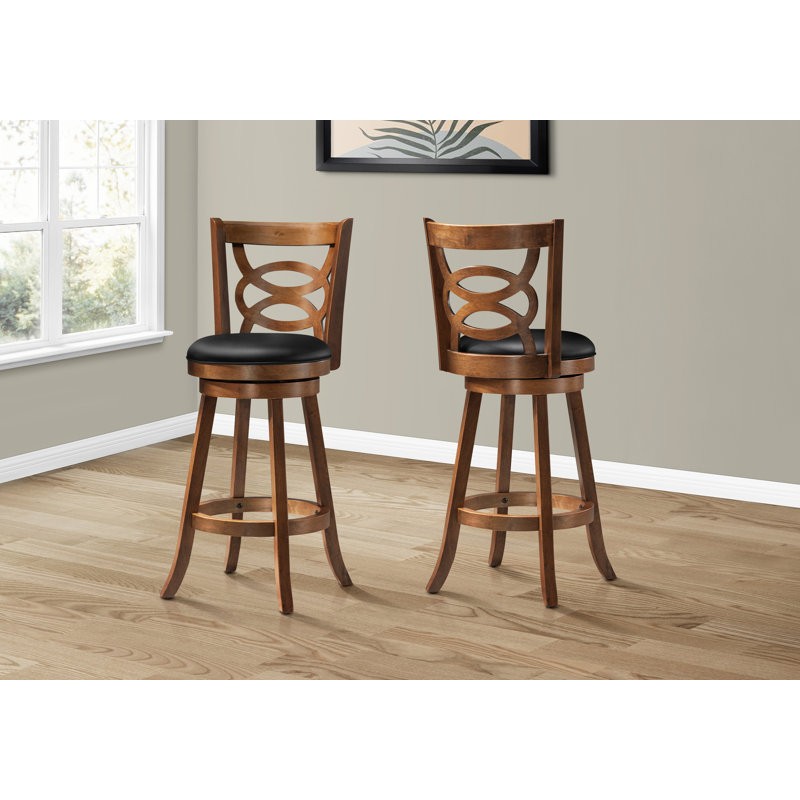 Robicheaux Bar Stool, Swivel, Counter Height, Kitchen, Wood, Pu Leather Look, Brown, Black, Bar Stool (29" Seat Height)