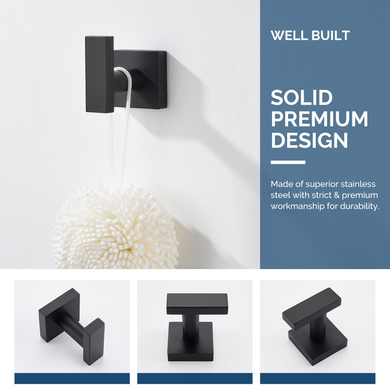 Single Stainless Steel Wall Mounted Towel Hook, Matte Black