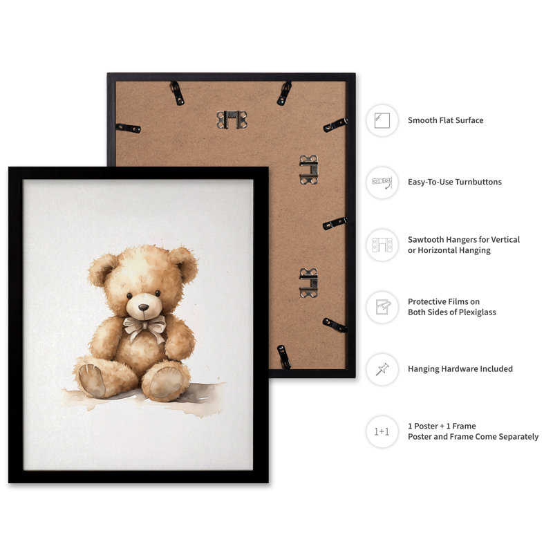 Teddy Bear Plush, Black Framed, Poster, 16"H x 20"W