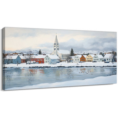  Art mural de Noël scène d'hiver, décorations murales enneigées, maisons de village enneigées, photos d'hiver serein, impressions murales pour salon, chambre à coucher, bureau, 60 x 30 pouces
