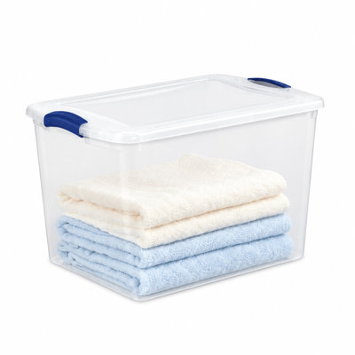 66 bacs de rangement en plastique transparent avec couvercle verrouillable bleu, contenants de rangement transparents empilables pour l'organisation de garage dans la chambre à coucher, paquet de 6