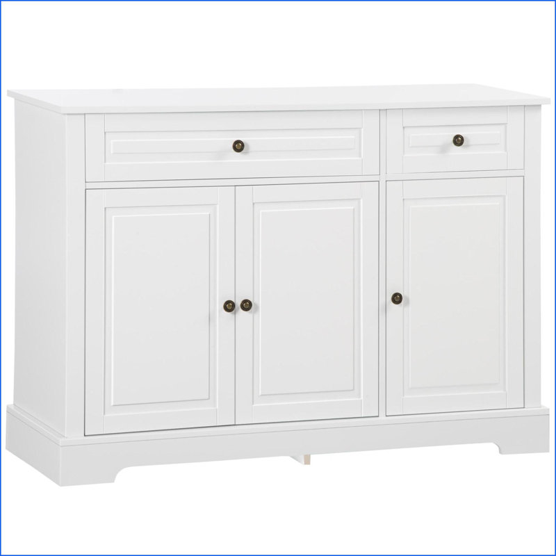 Buffets, armoire de rangement blanche moderne à 2 tiroirs HOMcom Tablettes réglables | Rangement de café | Cadre en panneau de fibres à densité moyenne