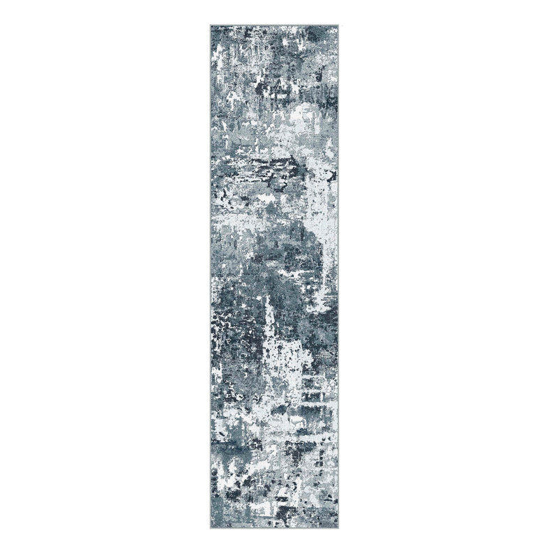 Vellum Home Abstract Textured Area Rug in Blue, Runner 2' x 8', Blue White